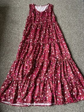 Sleeveless Burgundy Floral Tiered Maxi Skirt